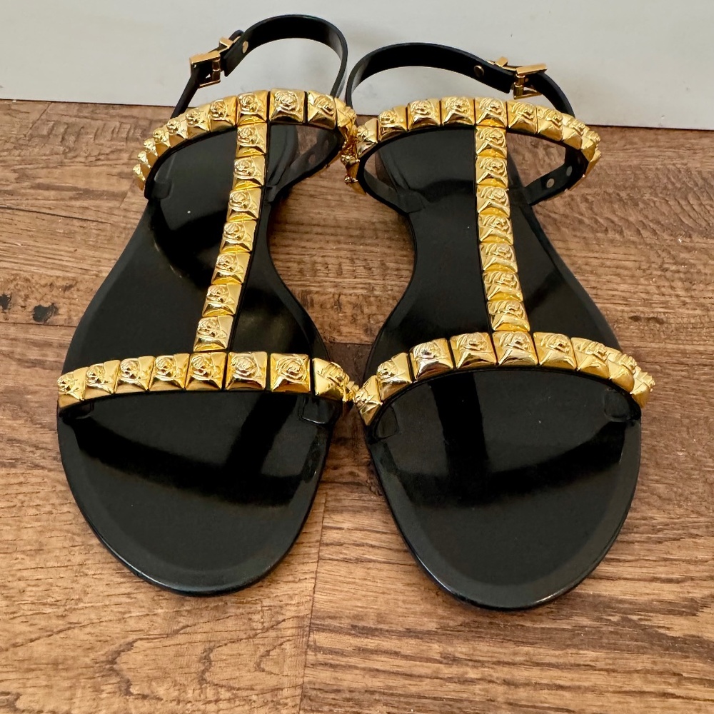 Stuart Weitzman Jelrose Black Gold Rose Jelly Sandals Women's Size 10 S - Picture 3 of 7